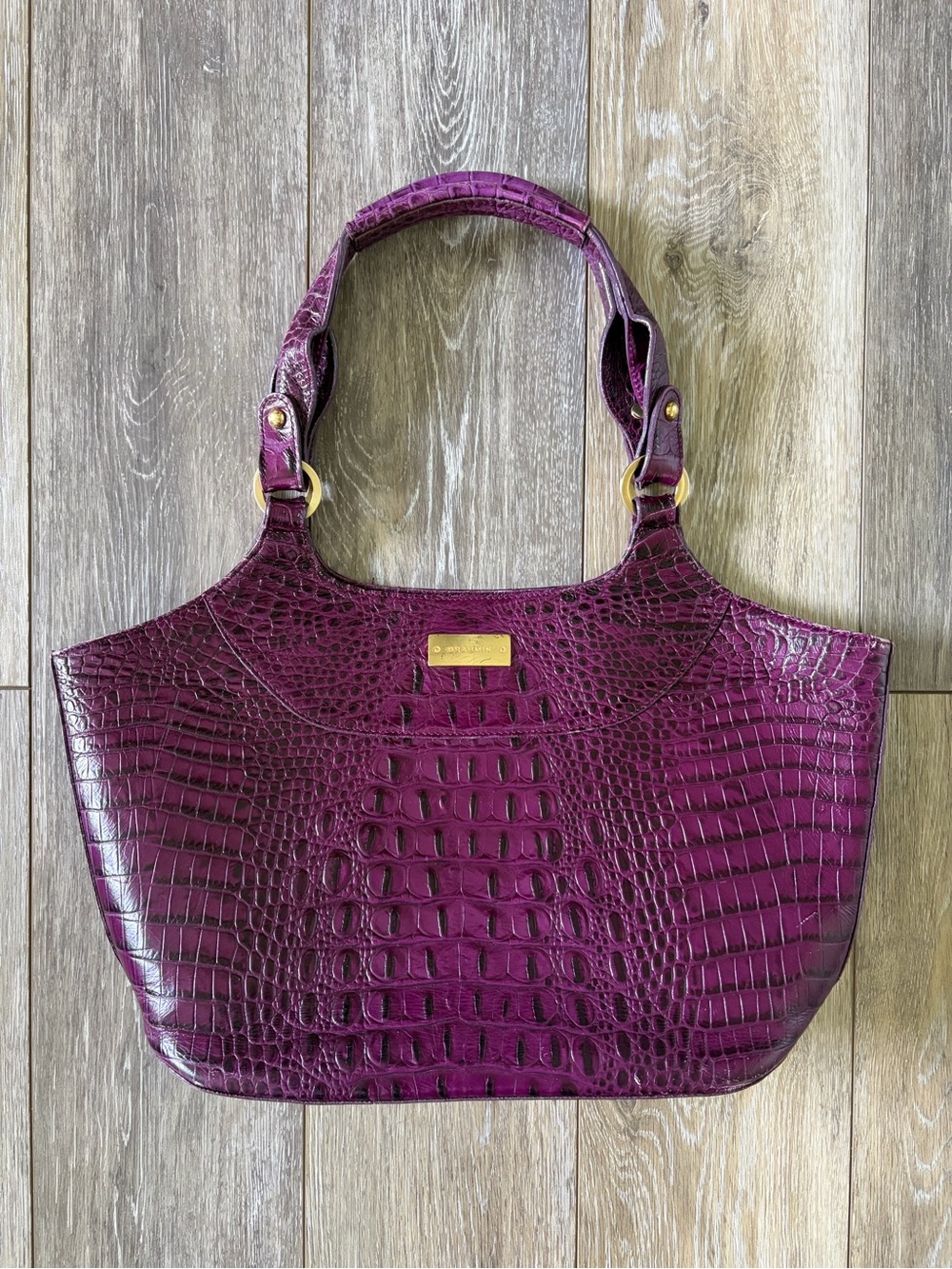 Brahmin Purple Croc-Embossed Hobo Tote Bag
